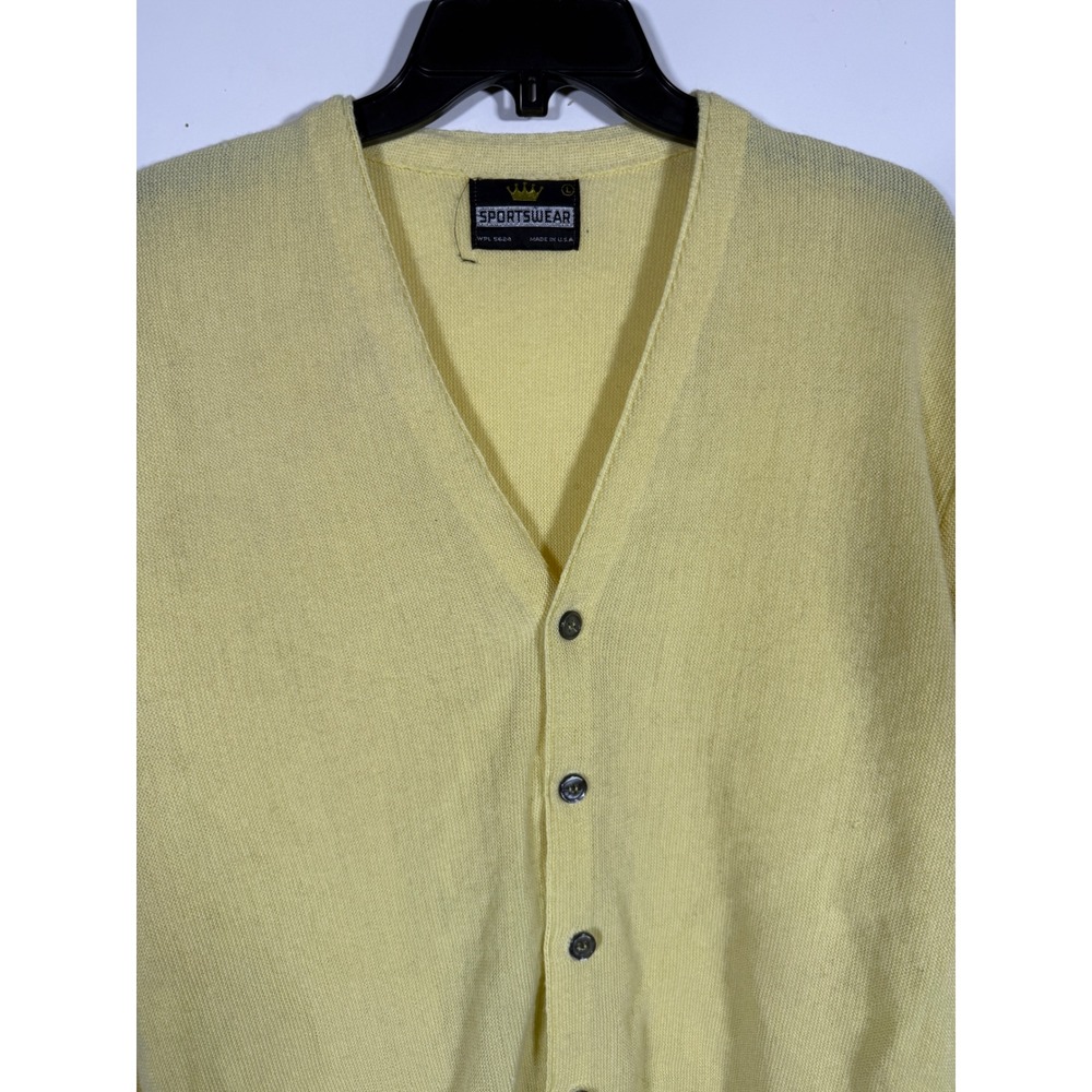 Vintage Sportswear Mens Yellow Knit Button Front Cardigan Sweater Large USA Made